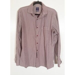 Modena Cotton Mens 16 1/2 Modern Fit Striped‎ Long Sleeve Button Down Shirt